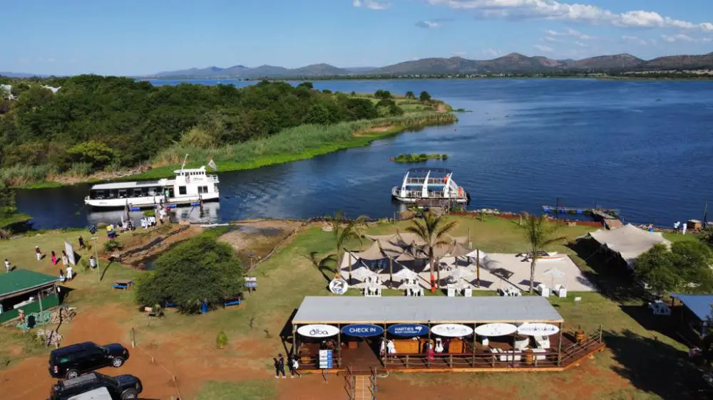 The reception and jetty at Harties Harbour, seen from the air