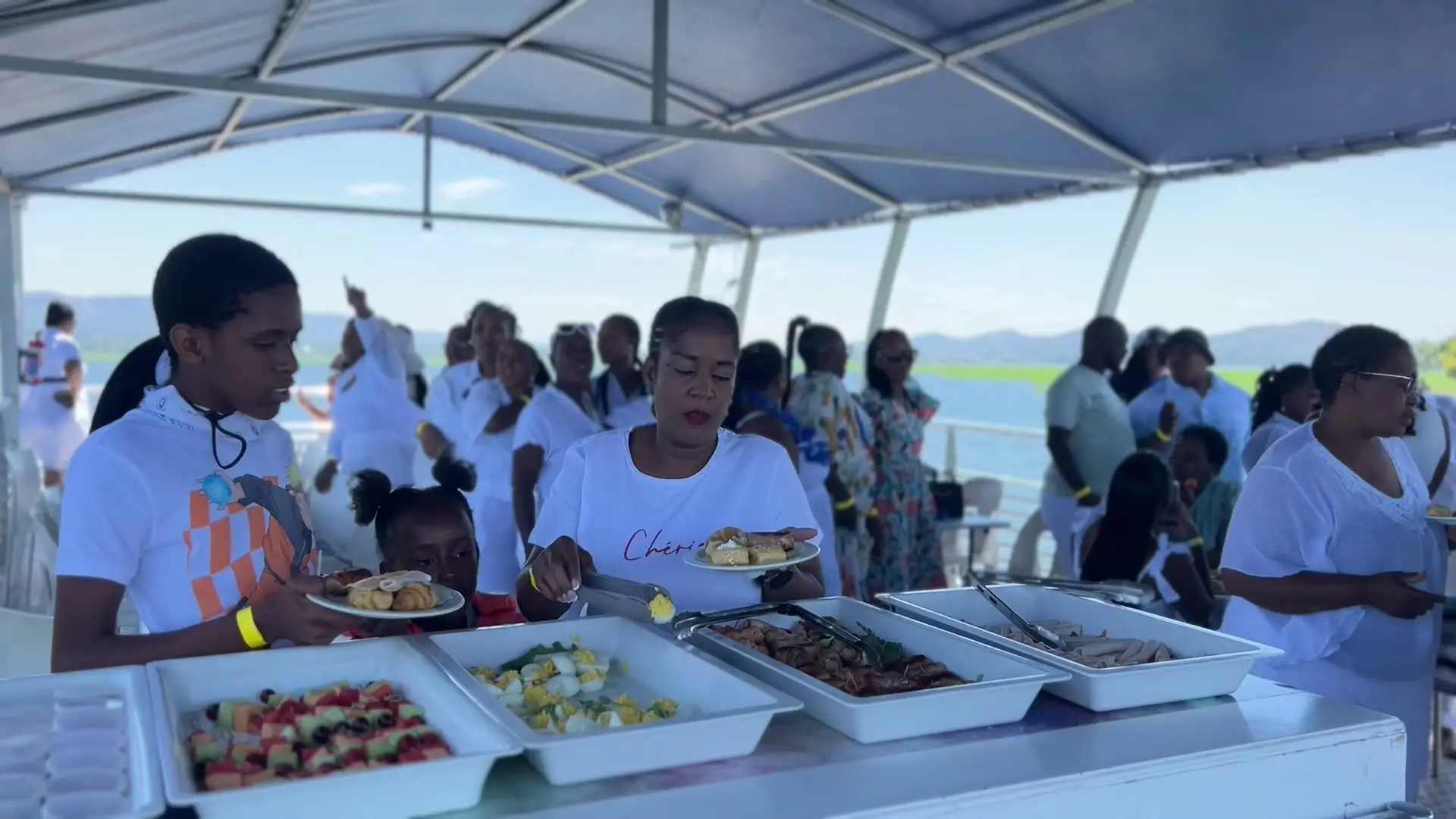 Guests at the buffet on board