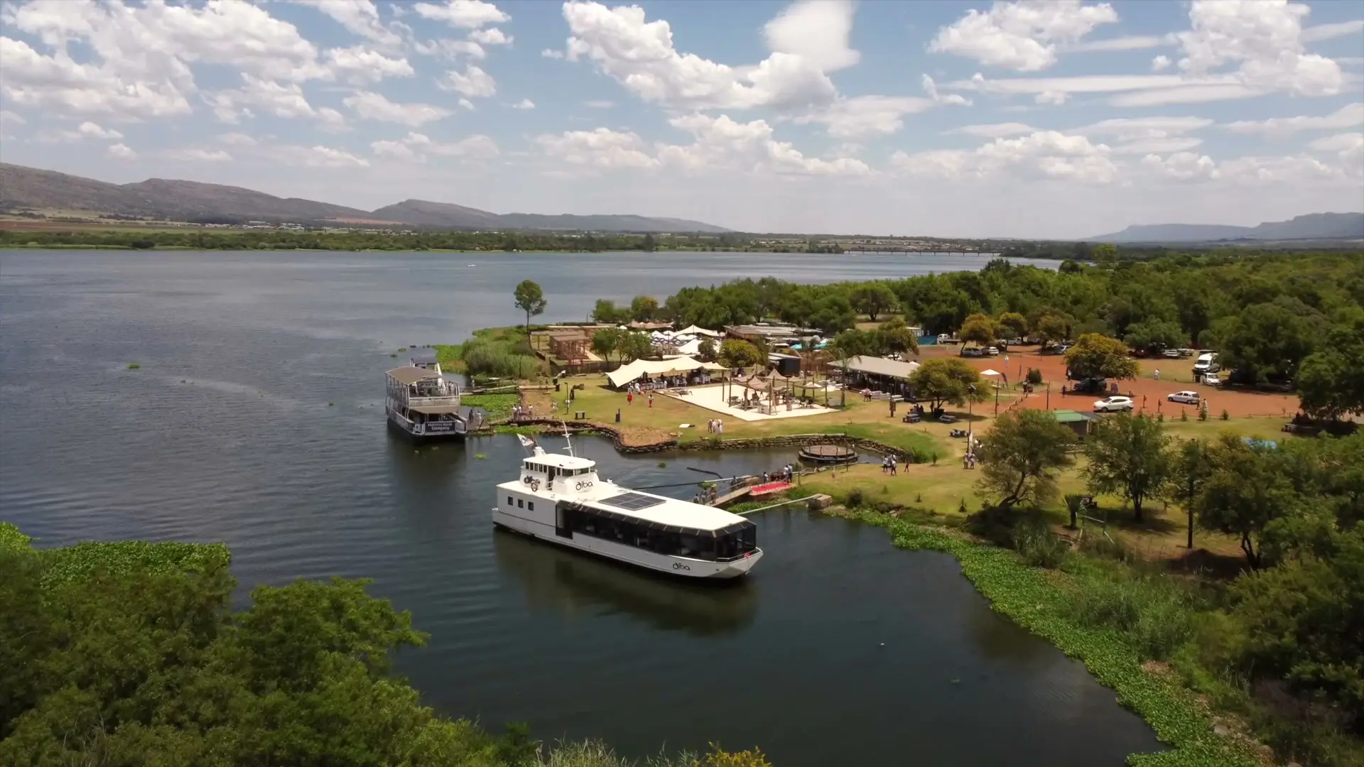 Harties Harbour from the air: the jetty, the beach and the boats